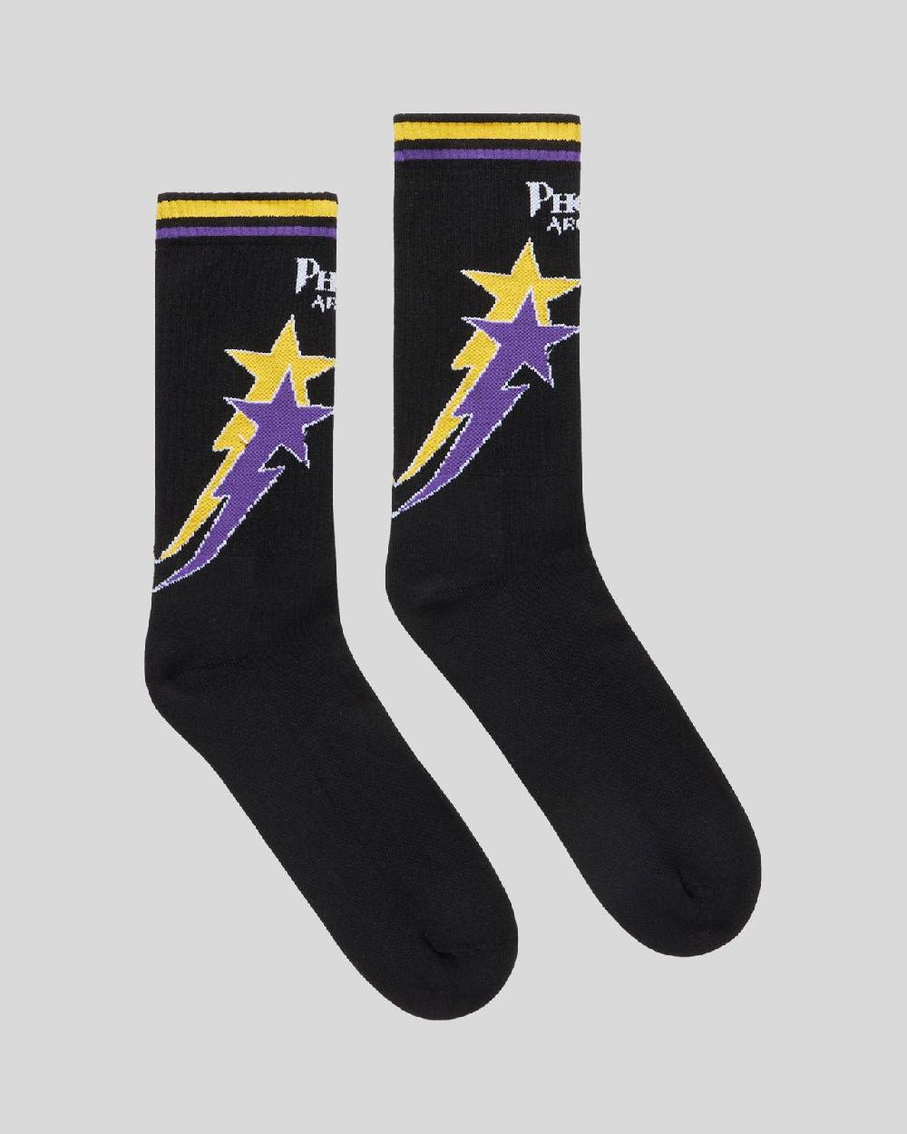 Phobia Archive CALZE NERE CON GRAFICA STARRY LIGHTNING GIALLA E VIOLA