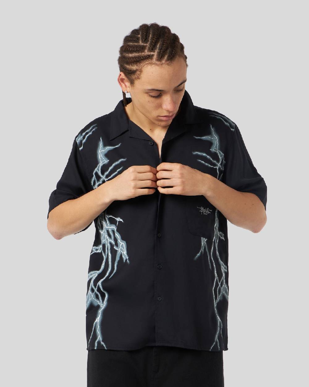 Phobia Archive CAMICIA NERA CON FULMINI LATERALI BIANCHI