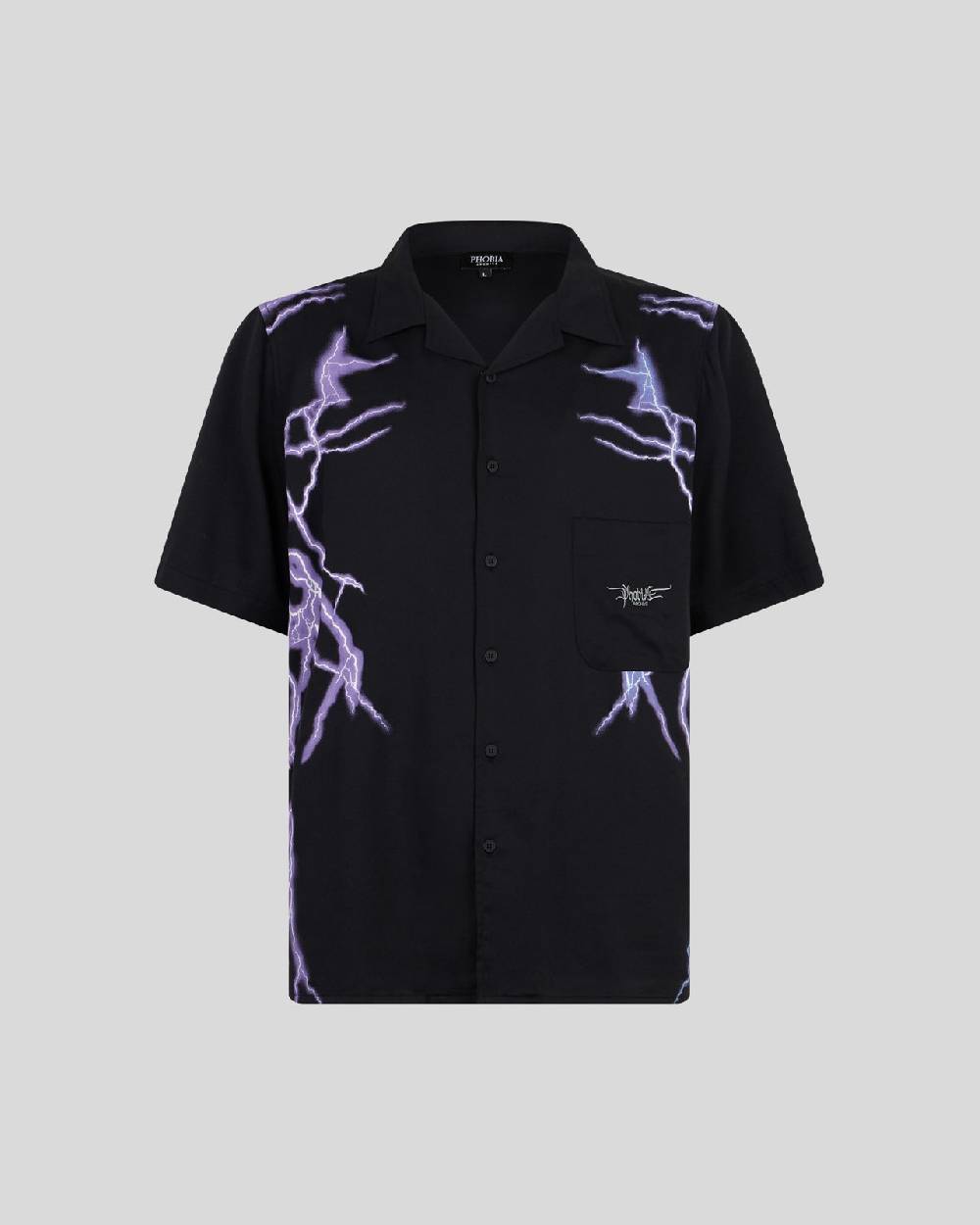Phobia Archive CAMICIA NERA CON FULMINI LATERALI VIOLA