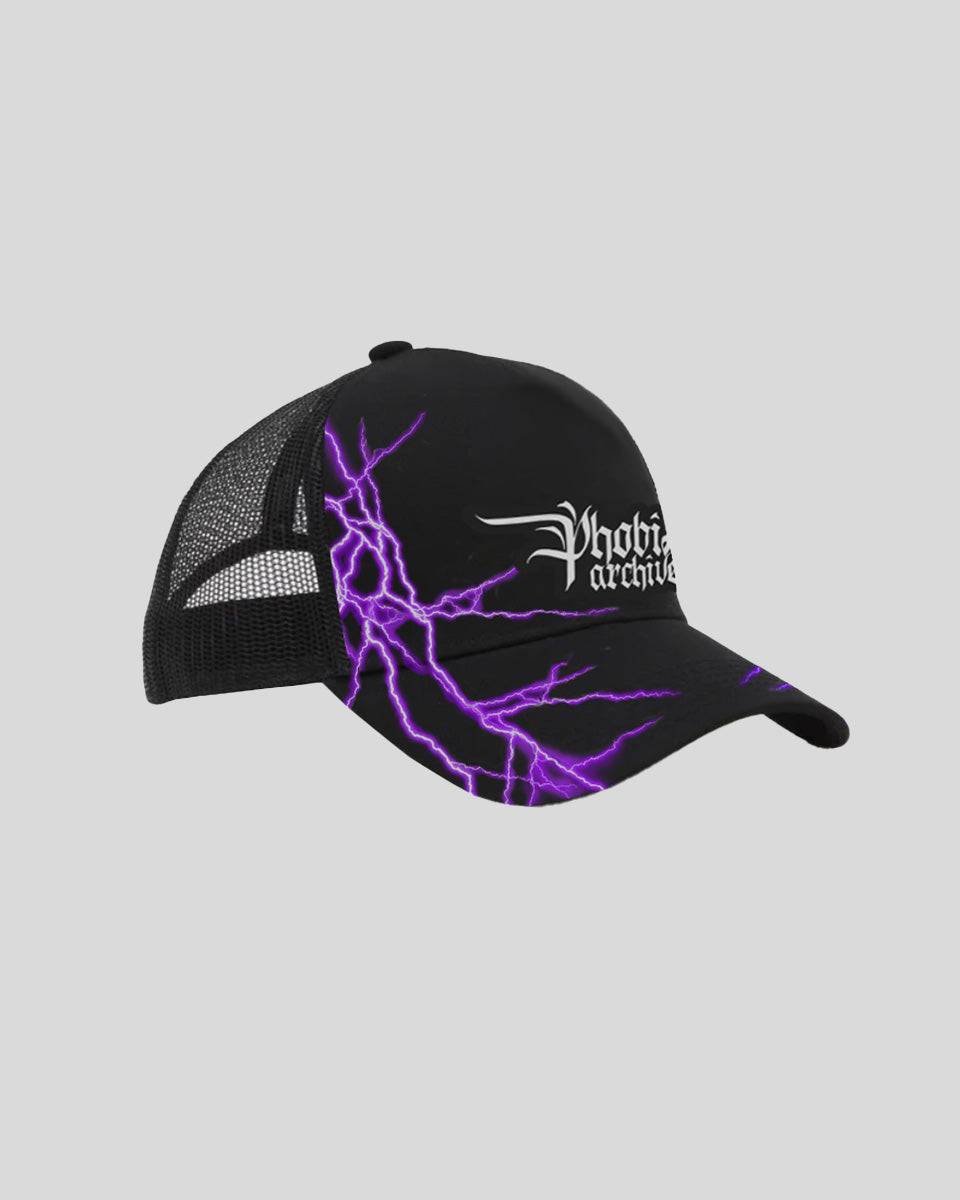 Phobia Archive CAPPELLO TRUCKER NERO CON FULMINI VIOLA
