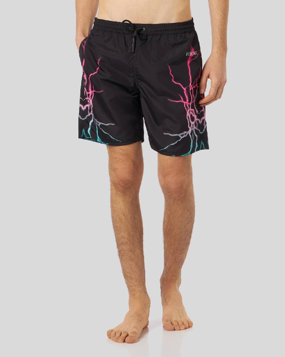 Phobia Archive COSTUME DA BAGNO NERO CON FULMINI BICOLORE ROSA E BLU