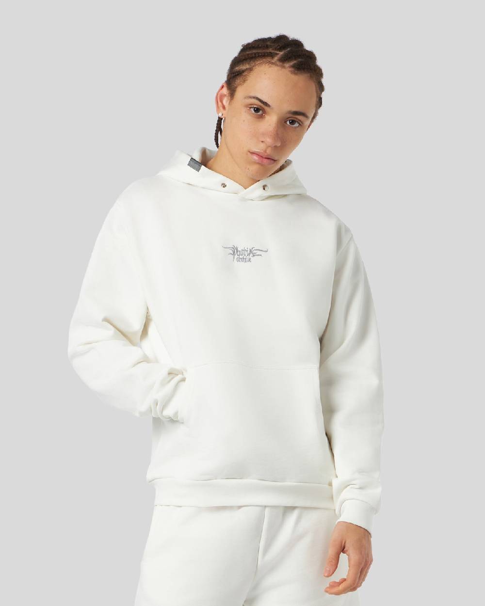 Phobia Archive FELPA CON CAPPUCCIO BIANCA CON LOGO GOTICO ED ETICHETTA METALLICA