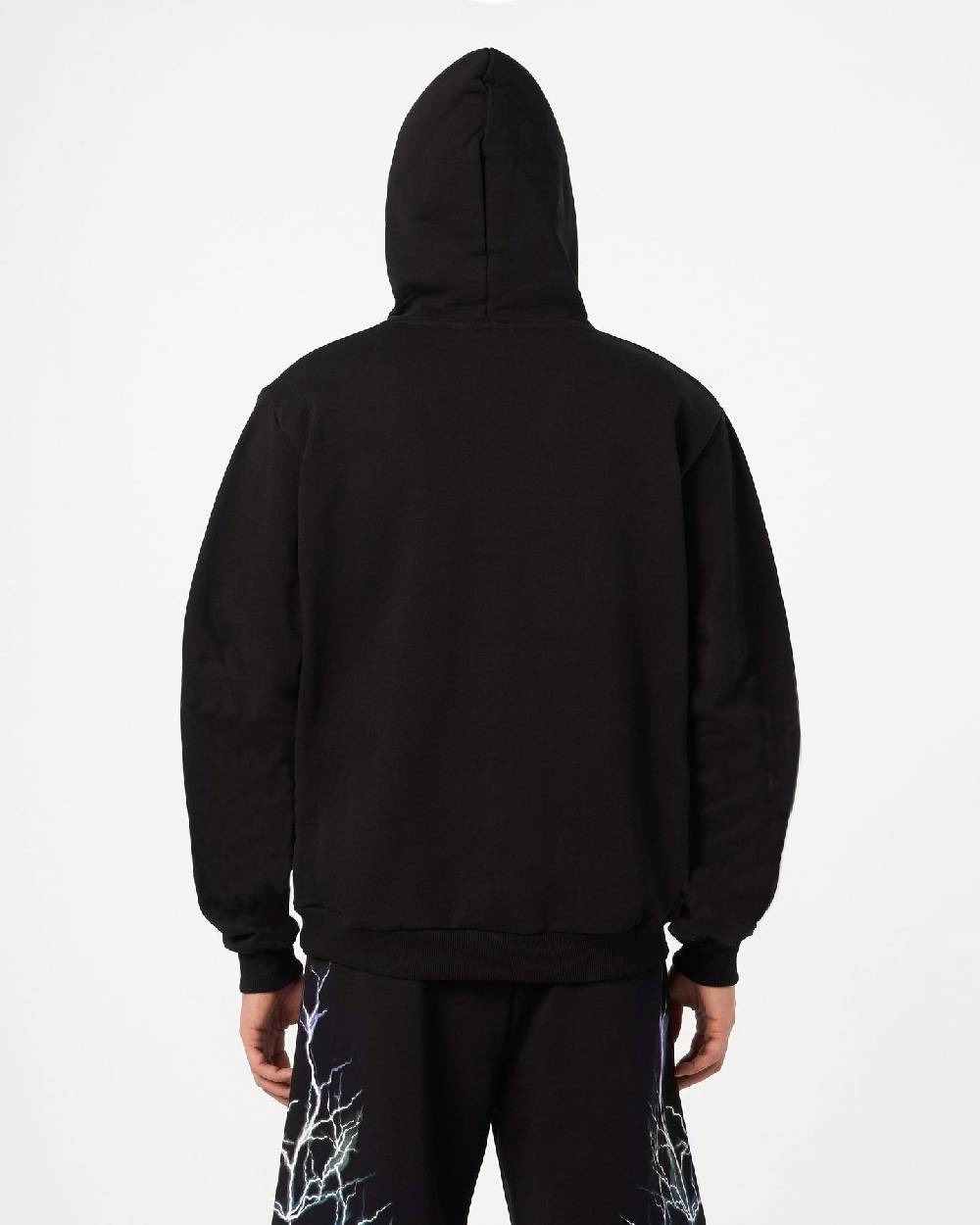 Phobia Archive FELPA CON CAPPUCCIO NERA CON FULMINI GRIGIO CHIARO