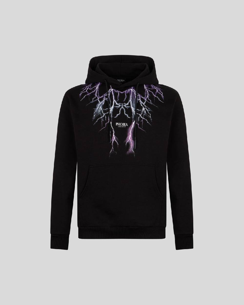 Phobia Archive FELPA CON CAPPUCCIO NERA CON FULMINI VIOLA GRIGIO FUCHSIA