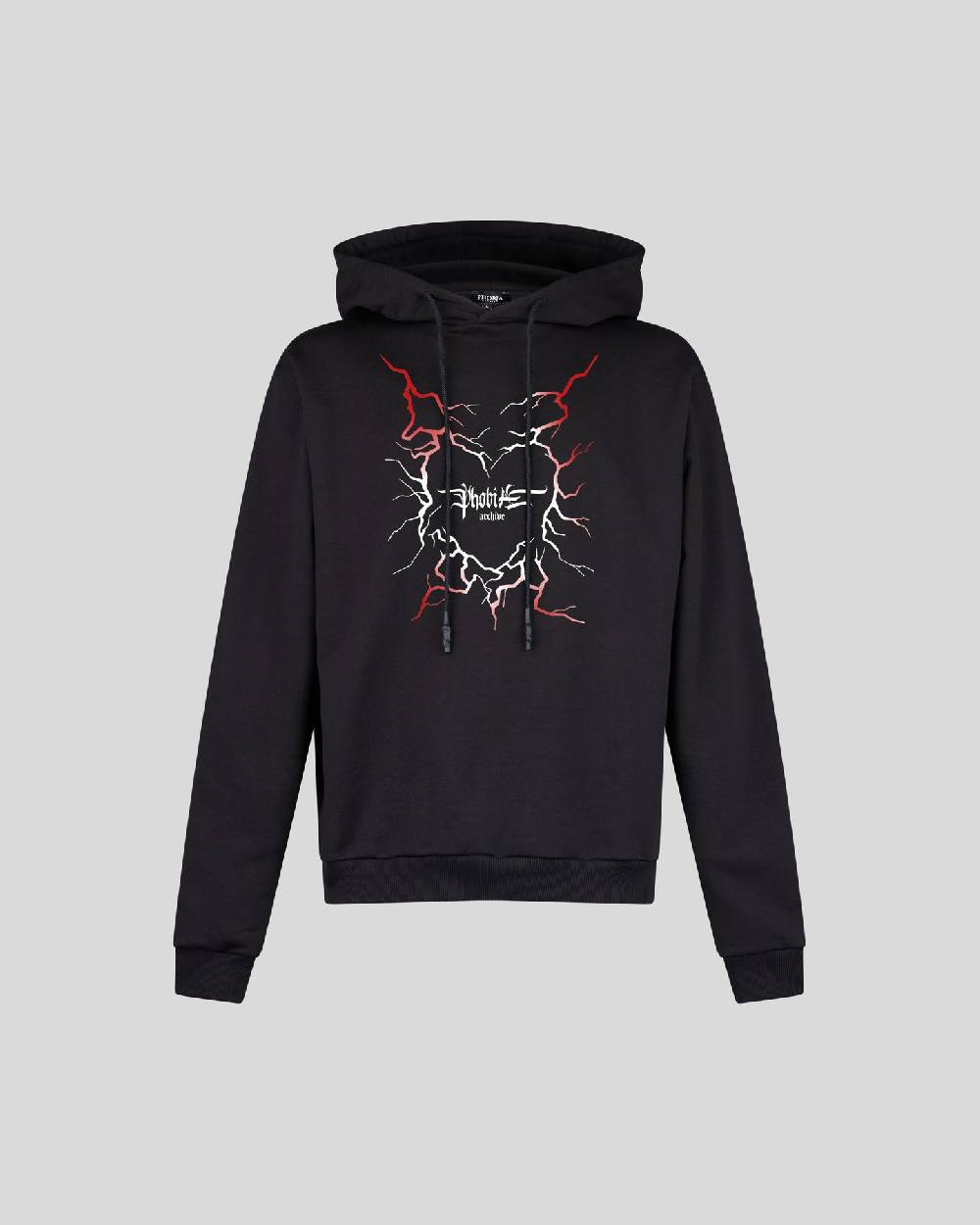 Phobia Archive FELPA CON CAPPUCCIO NERA CON GRAFICA CUORE LIGHTNING ROSSA