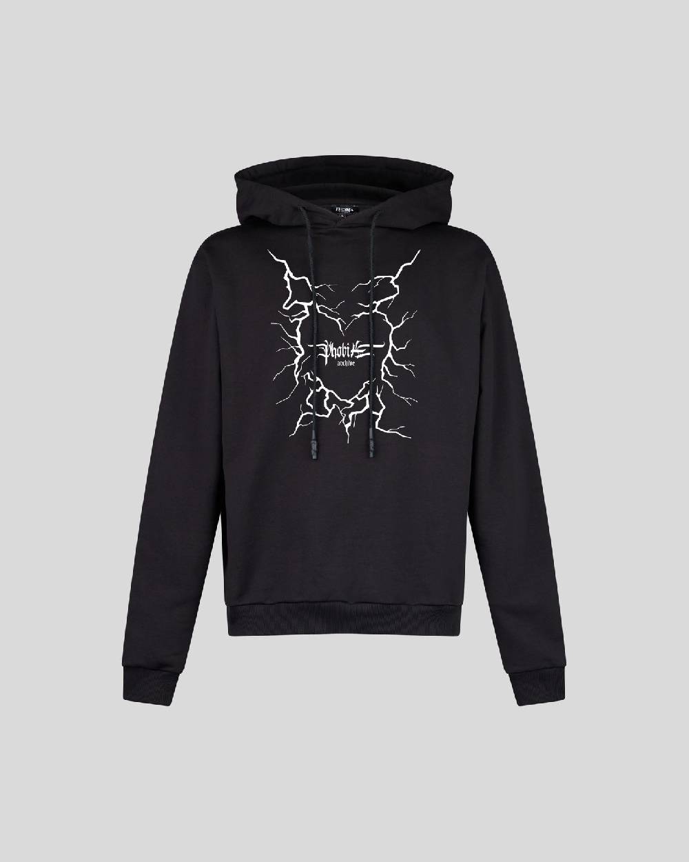 Phobia Archive FELPA CON CAPPUCCIO NERA CON GRAFICA CUORE LIGHTNING BIANCA