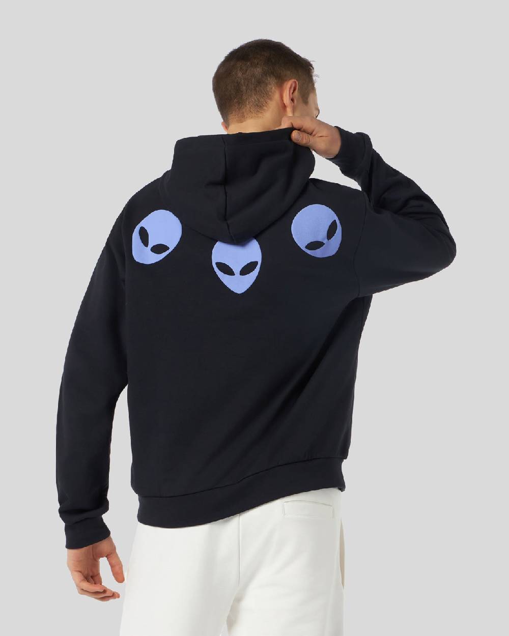 Phobia Archive FELPA CON CAPPUCCIO NERA CON STAMPA TRIPLE ALIEN VIOLA