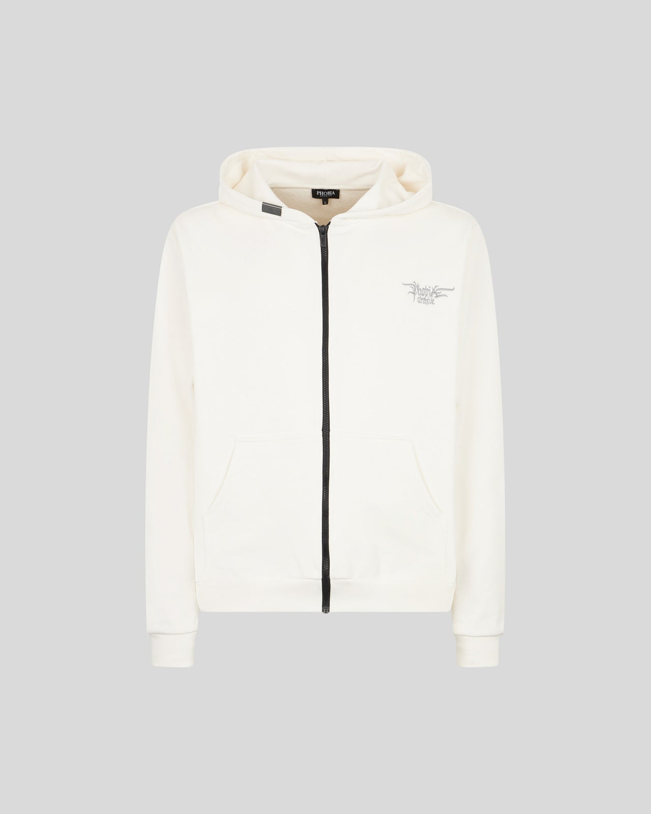 Phobia Archive FELPA CON ZIP BIANCA CON GOTIC LOGO RICAMATO