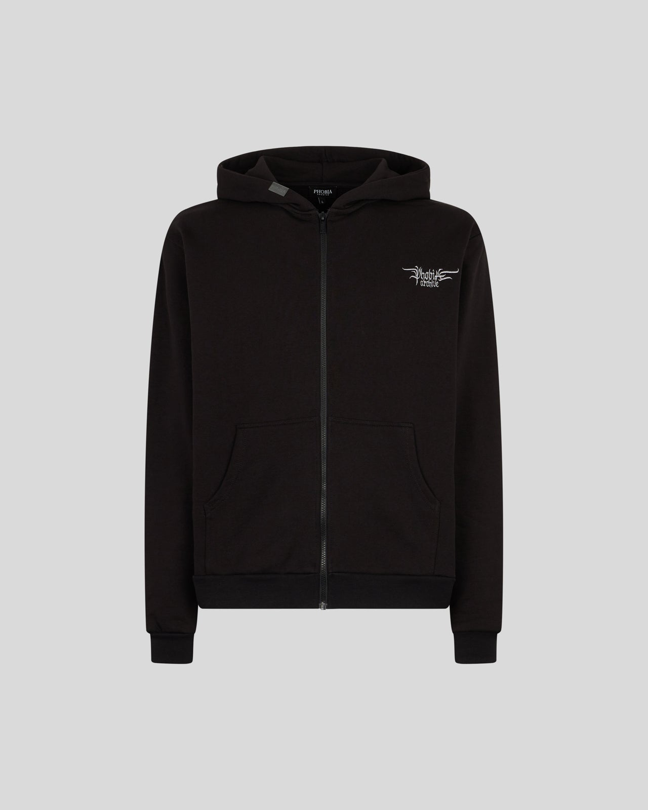 Phobia Archive FELPA CON ZIP NERA CON GOTIC LOGO RICAMATO