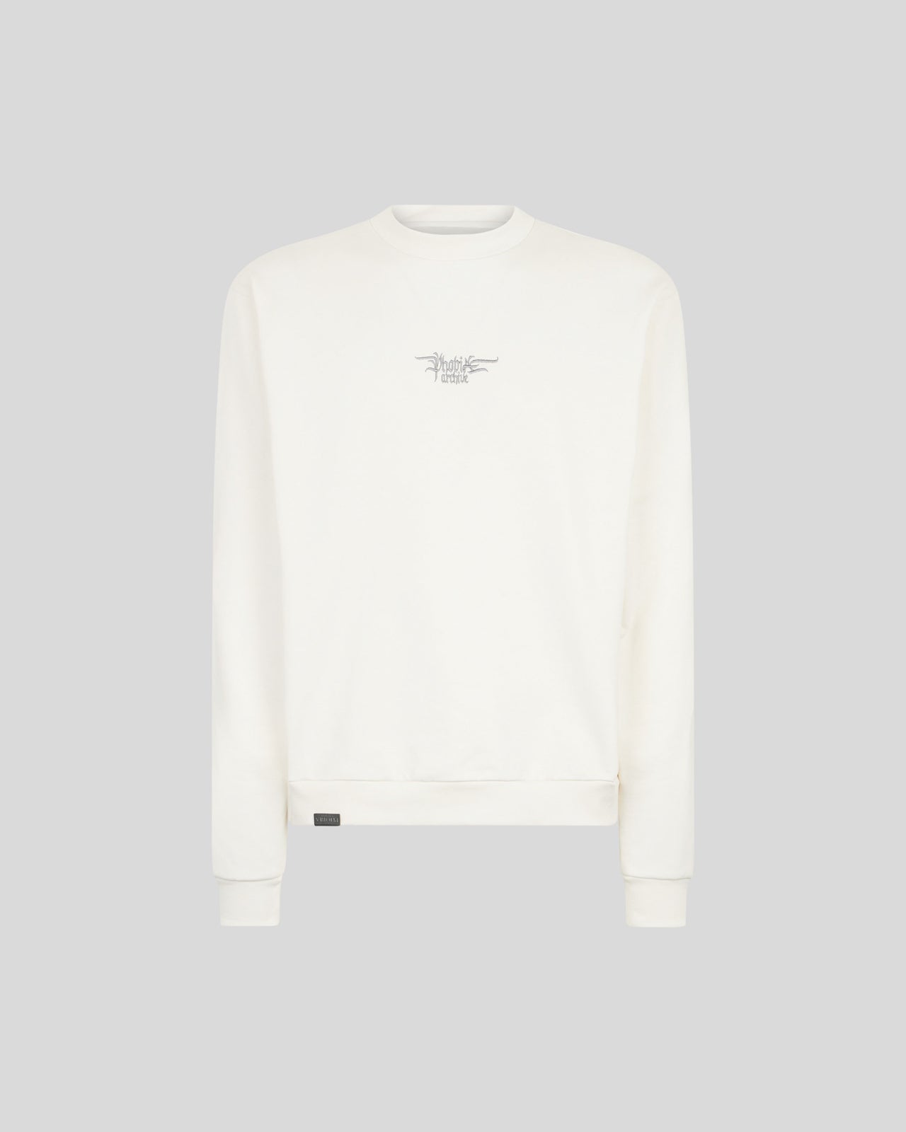 Phobia Archive FELPA GIROCOLLO BIANCA CON LOGO GOTICO ED ETICHETTA IN METALLO