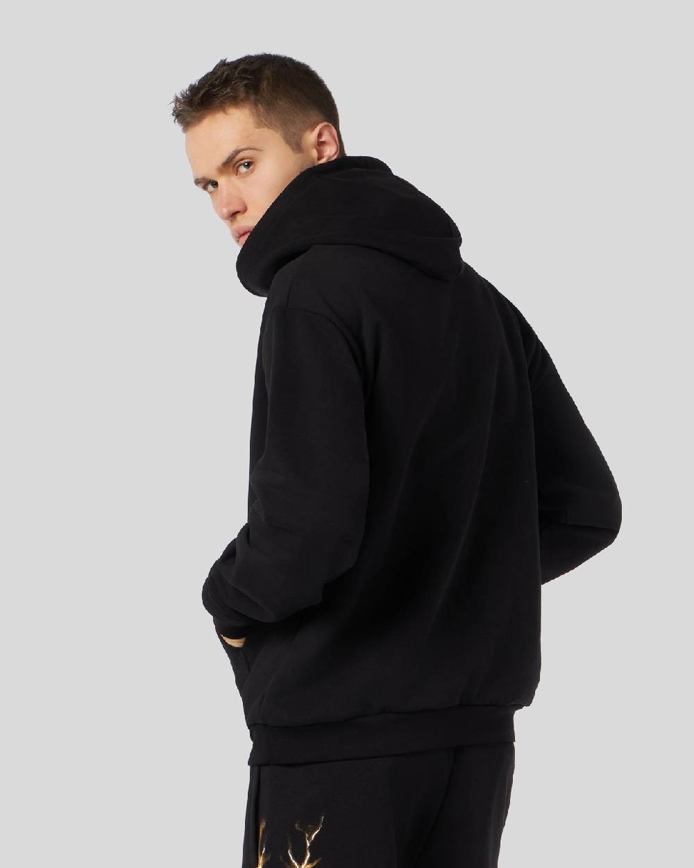 Phobia Archive FELPA NERA CON FULMINI BICOLORE BLU E GIALLO