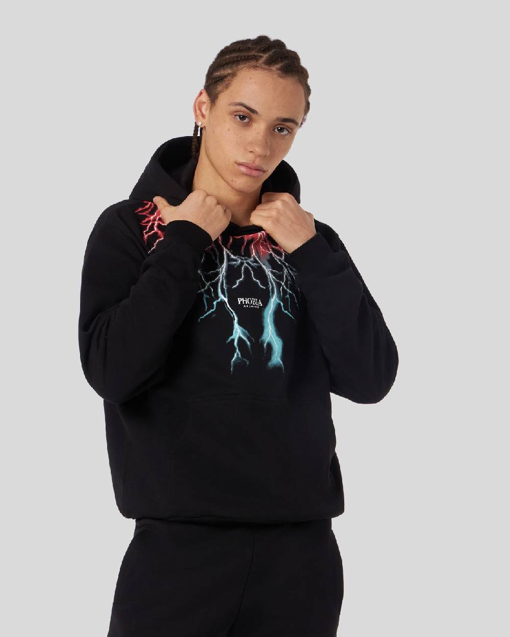 Phobia Archive FELPA NERA CON FULMINI BICOLORE ROSSO E BLU