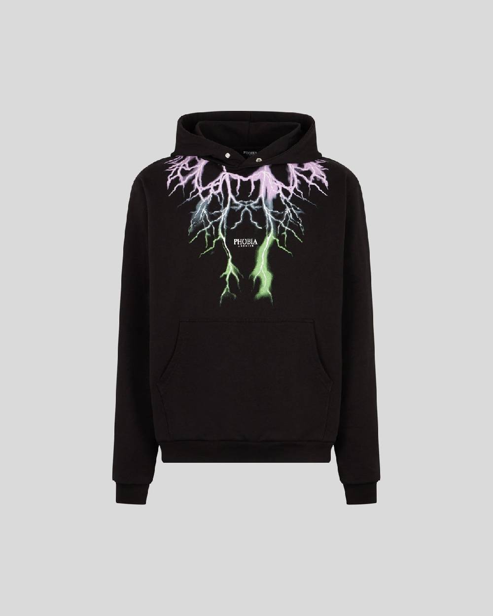 Phobia Archive FELPA NERA CON FULMINI BICOLORE VIOLA E VERDE Phobia Archive FELPA NERA CON FULMINI BICOLORE VIOLA E VERDE