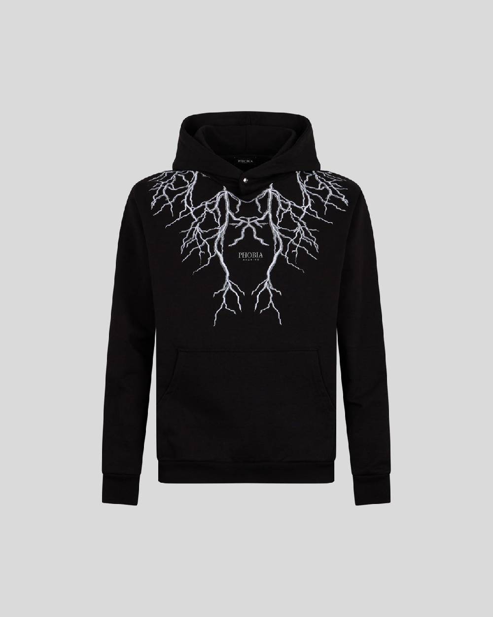 Phobia Archive FELPA NERA CON FULMINI RICAMATI GRIGI