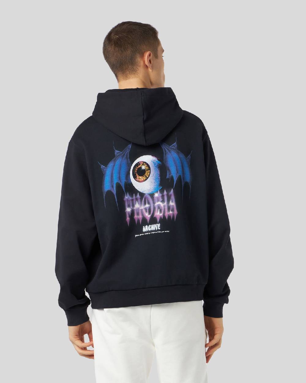 Phobia Archive FELPA NERA CON GRAFICA BAT EYE VIOLA