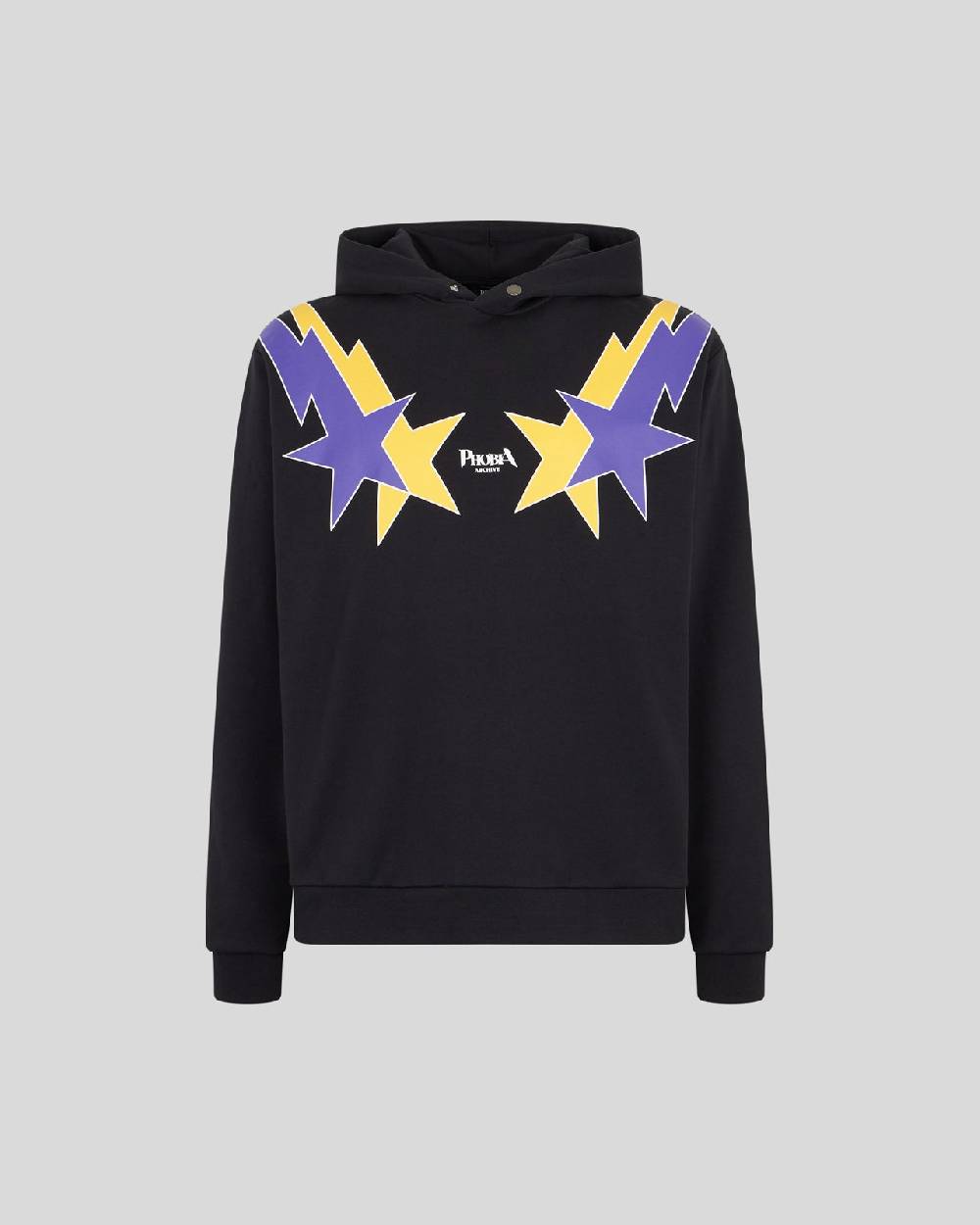 Phobia Archive FELPA NERA CON GRAFICA STARRY LIGHTNING GIALLA E VIOLA
