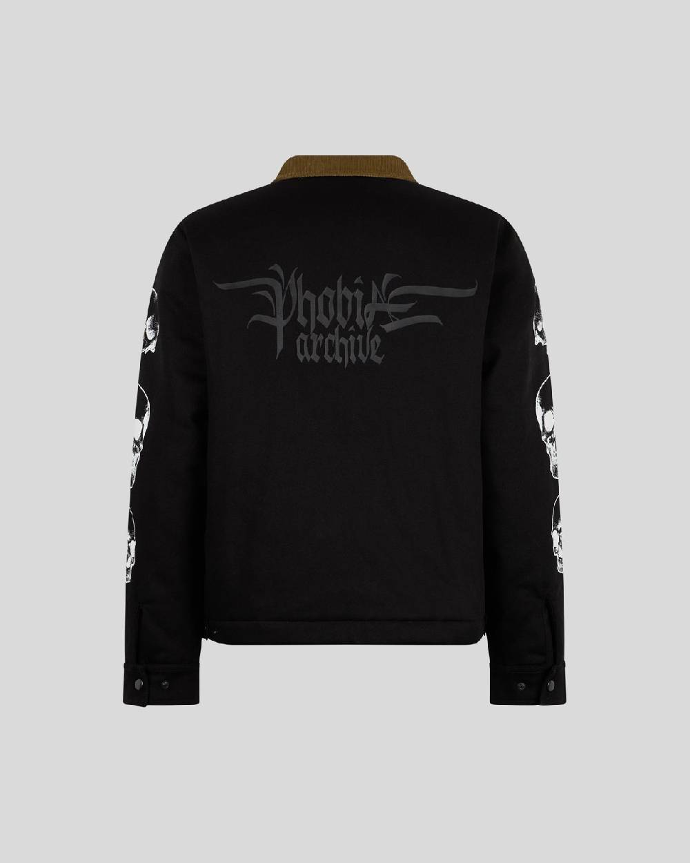 Phobia Archive GIACCA CARGO NERA CON GRAFICA TRIPLE SKULL BIANCA E LOGO GOTIC P
