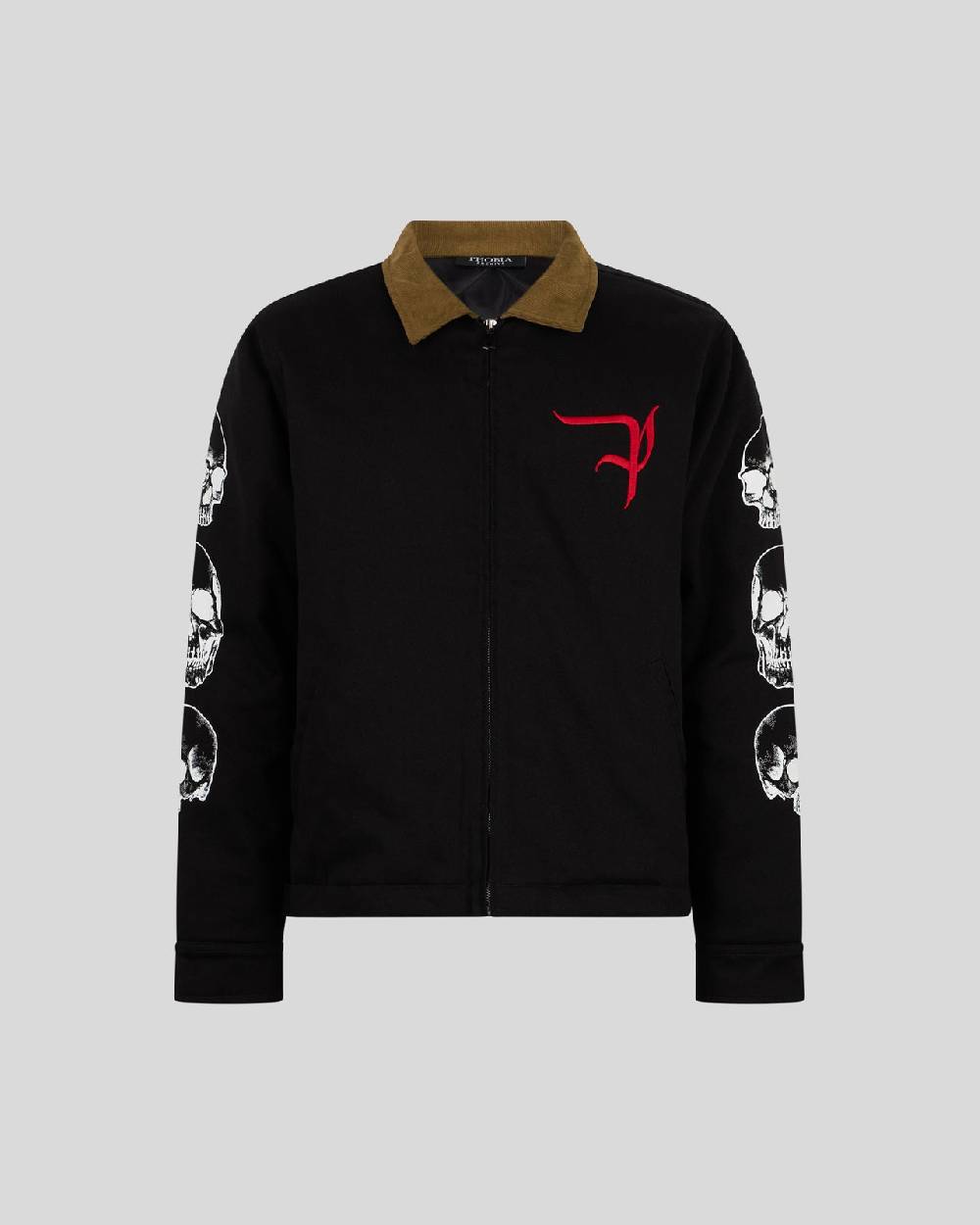 Phobia Archive GIACCA CARGO NERA CON GRAFICA TRIPLE SKULL BIANCA E LOGO GOTIC P