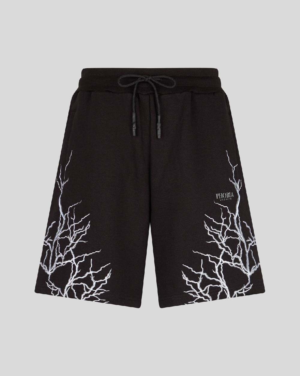 Phobia Archive PANTALONCINI NERI CON FULMINI RICAMATI GRIGI