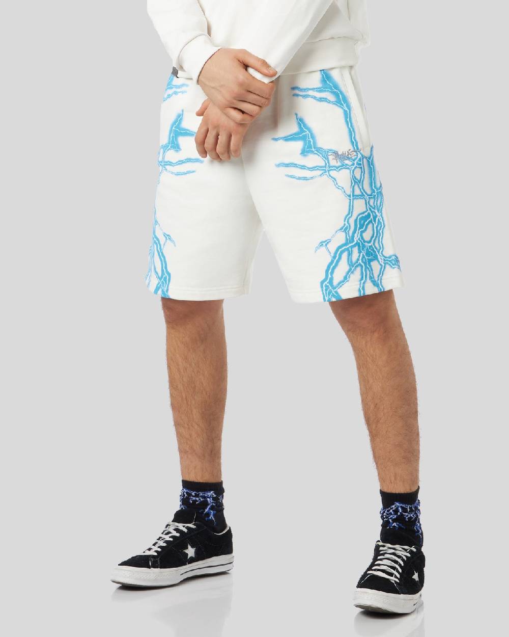 Phobia Archive PANTALONCINO BIANCO CON FULMINI LATERALI AZZURRI