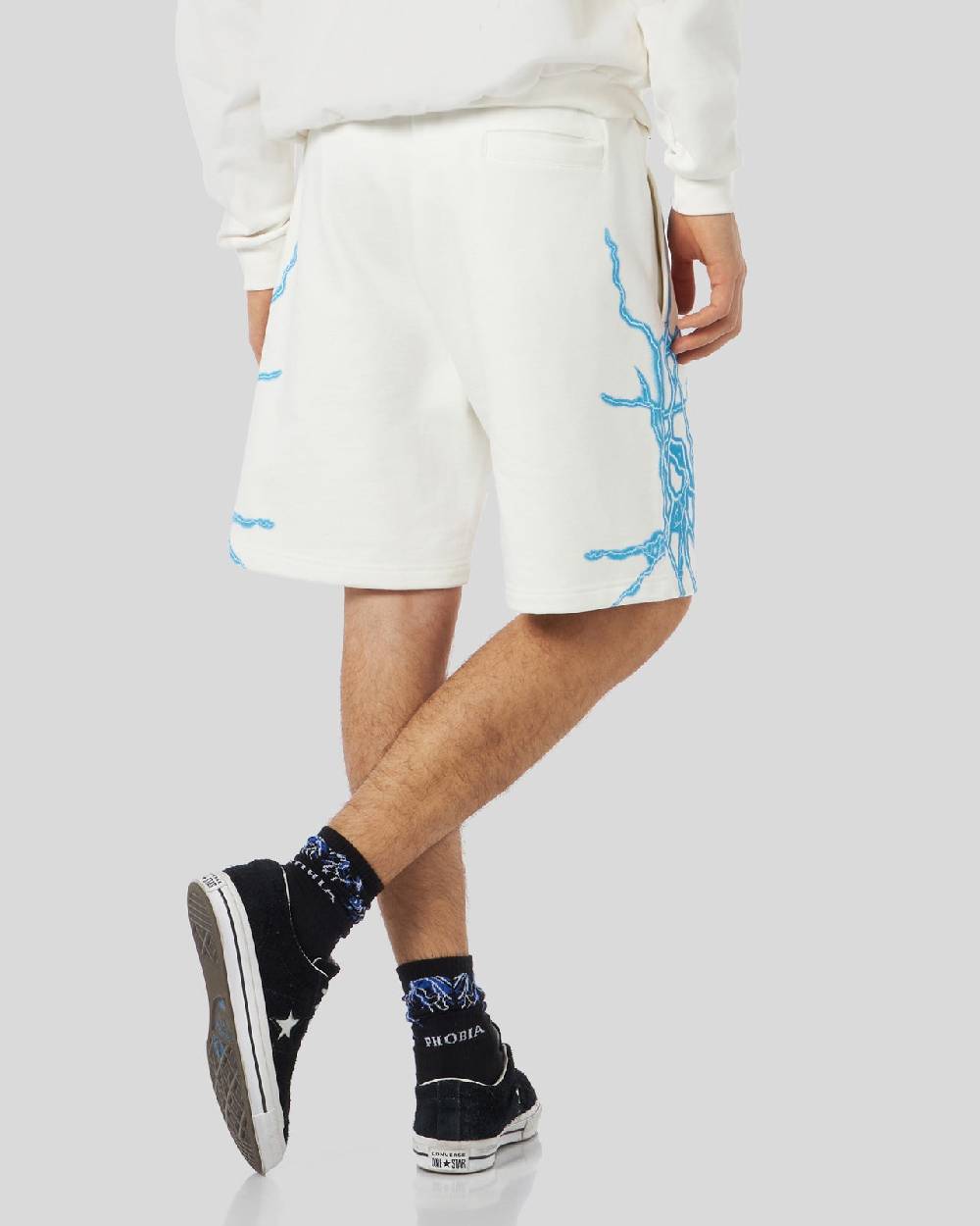 Phobia Archive PANTALONCINO BIANCO CON FULMINI LATERALI AZZURRI