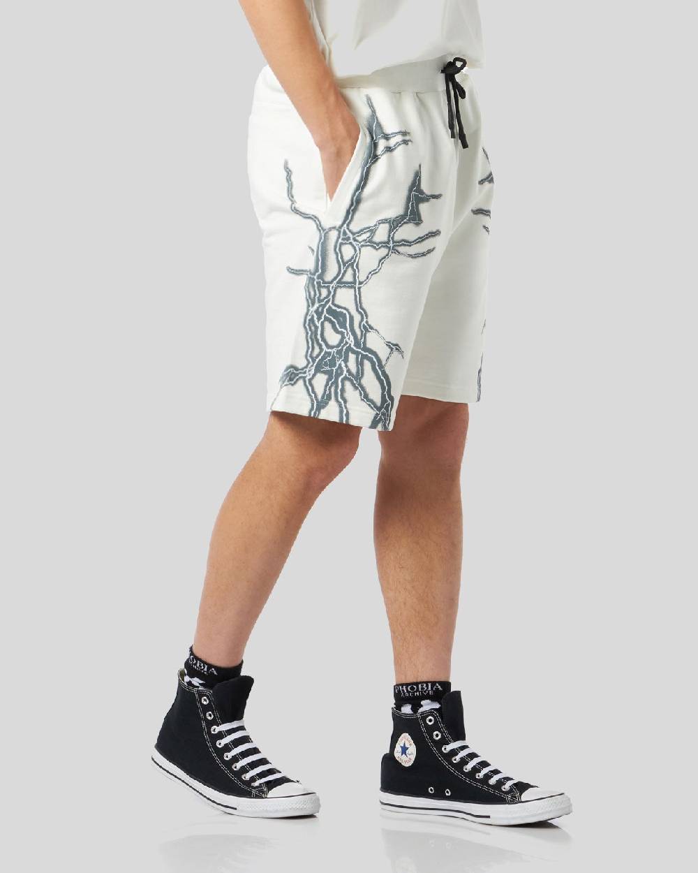 Phobia Archive PANTALONCINO BIANCO CON FULMINI LATERALI GRIGI