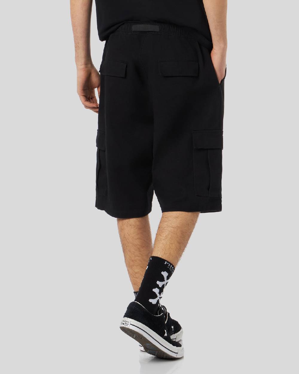 Phobia Archive PANTALONCINO CARGO NERO CON ETICHETTA METALLICA