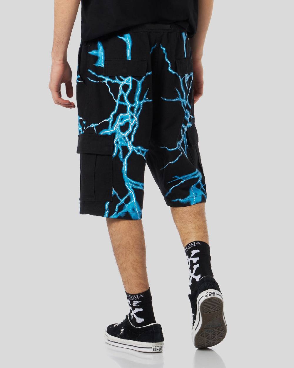 Phobia Archive PANTALONCINO CARGO NERO CON FULMINI LATERALI AZZURRI