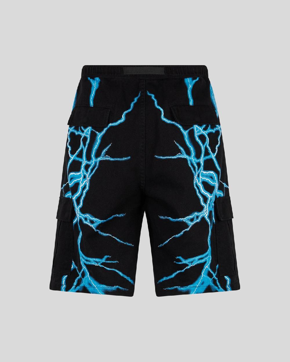 Phobia Archive PANTALONCINO CARGO NERO CON FULMINI LATERALI AZZURRI