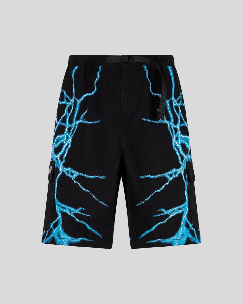 Phobia Archive PANTALONCINO CARGO NERO CON FULMINI LATERALI AZZURRI