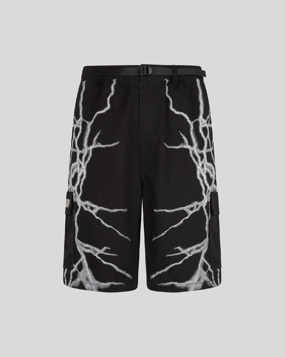 Phobia Archive PANTALONCINO CARGO NERO CON FULMINI LATERALI BIANCHI