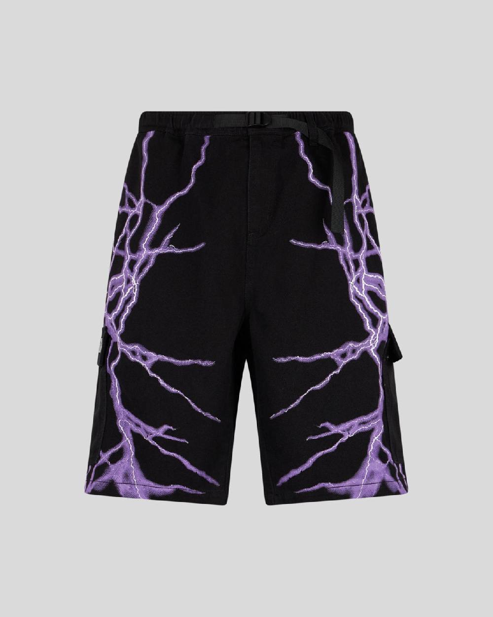 Phobia Archive PANTALONCINO CARGO NERO CON FULMINI LATERALI VIOLA