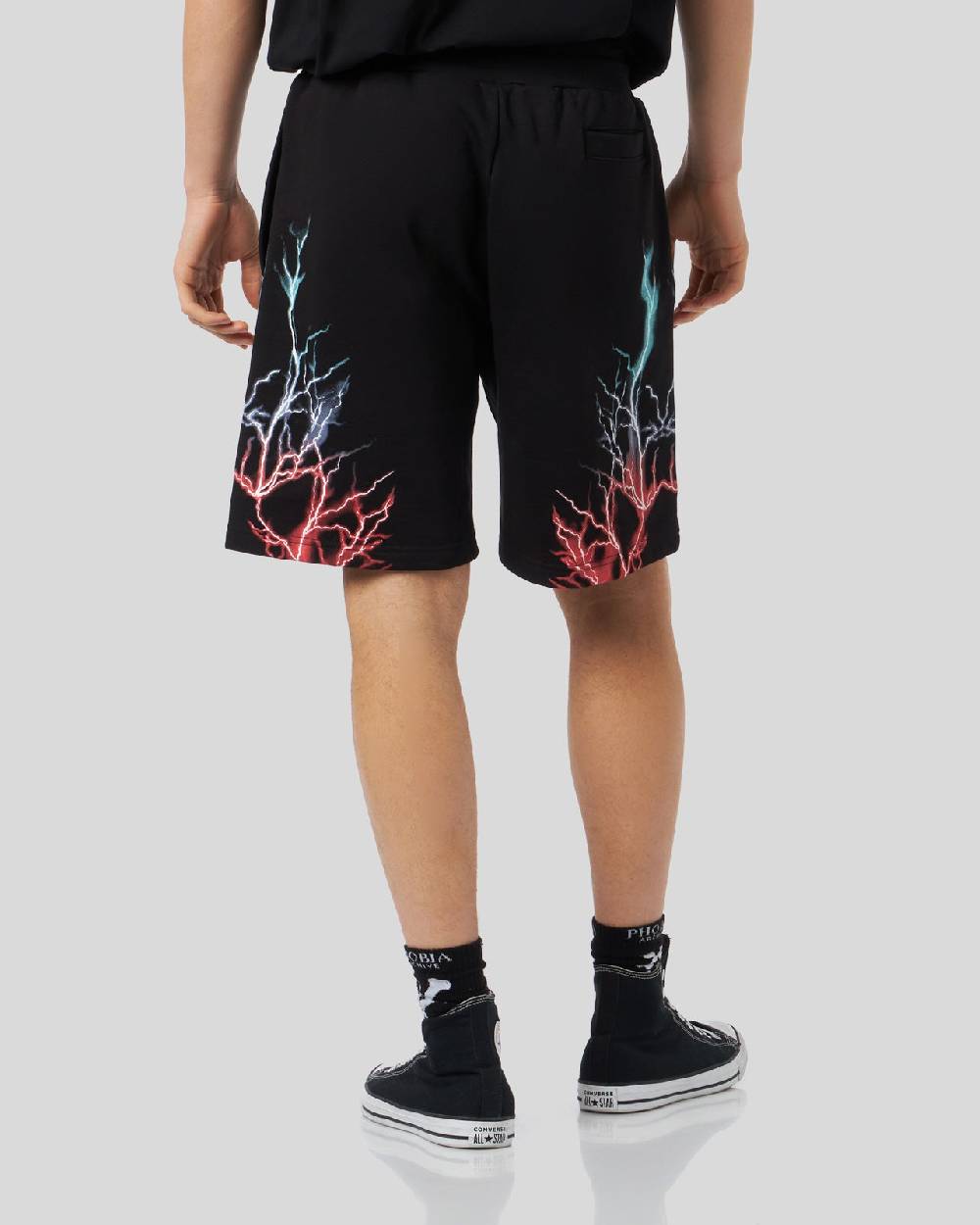 Phobia Archive PANTALONCINO NERO CON FULMINI BICOLORE ROSSO E BLU