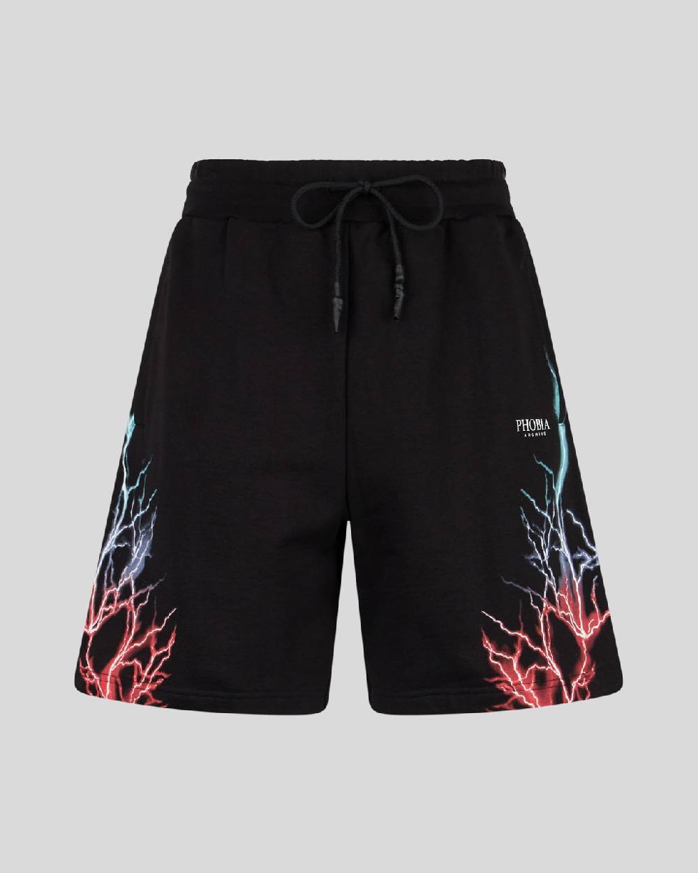 Phobia Archive PANTALONCINO NERO CON FULMINI BICOLORE ROSSO E BLU Phobia Archive PANTALONCINO NERO CON FULMINI BICOLORE ROSSO E BLU