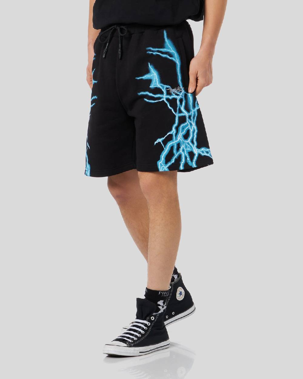 Phobia Archive PANTALONCINO NERO CON FULMINI LATERALI AZZURRI