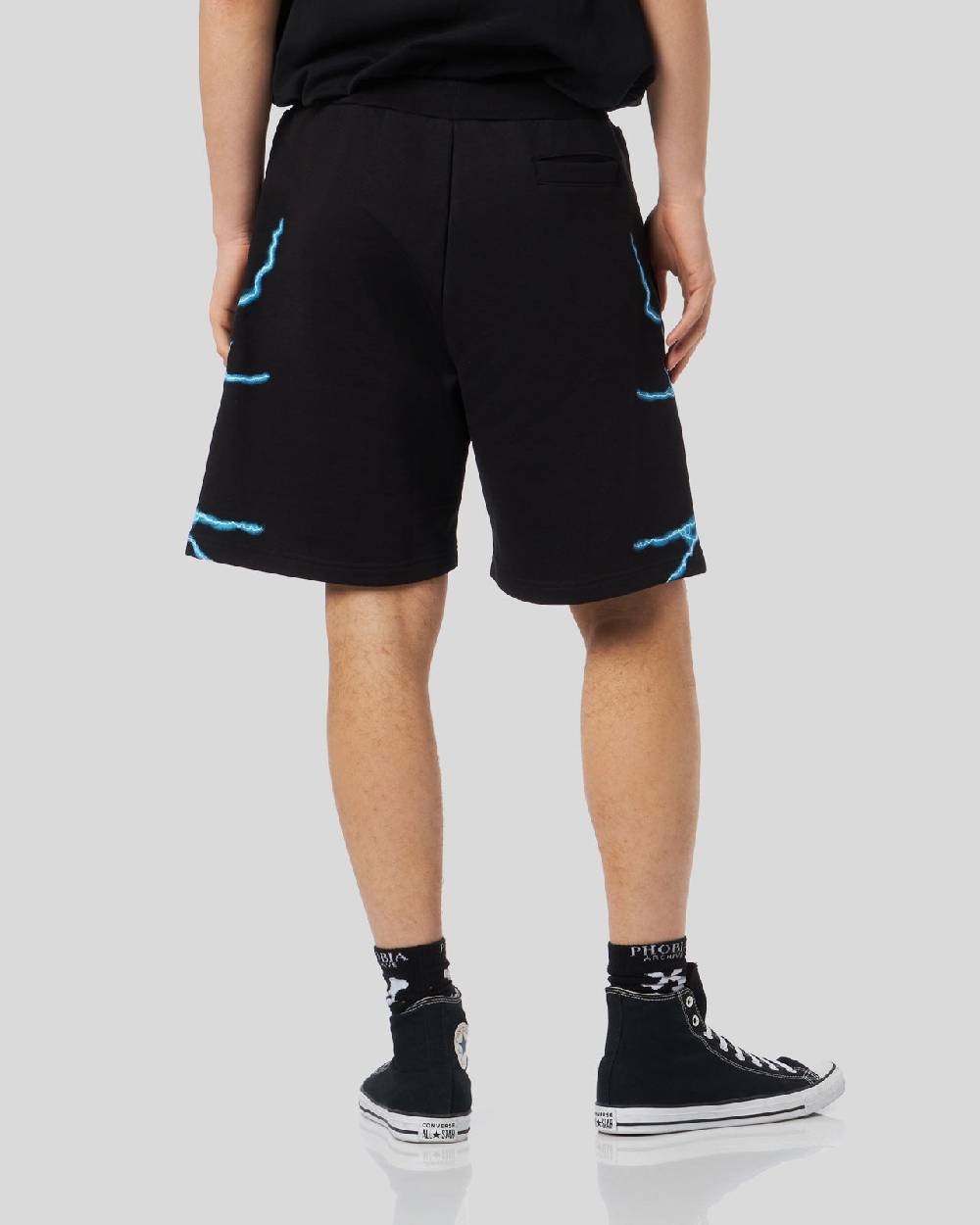 Phobia Archive PANTALONCINO NERO CON FULMINI LATERALI AZZURRI