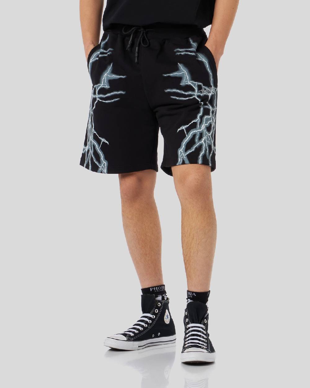 Phobia Archive PANTALONCINO NERO CON FULMINI LATERALI BIANCHI