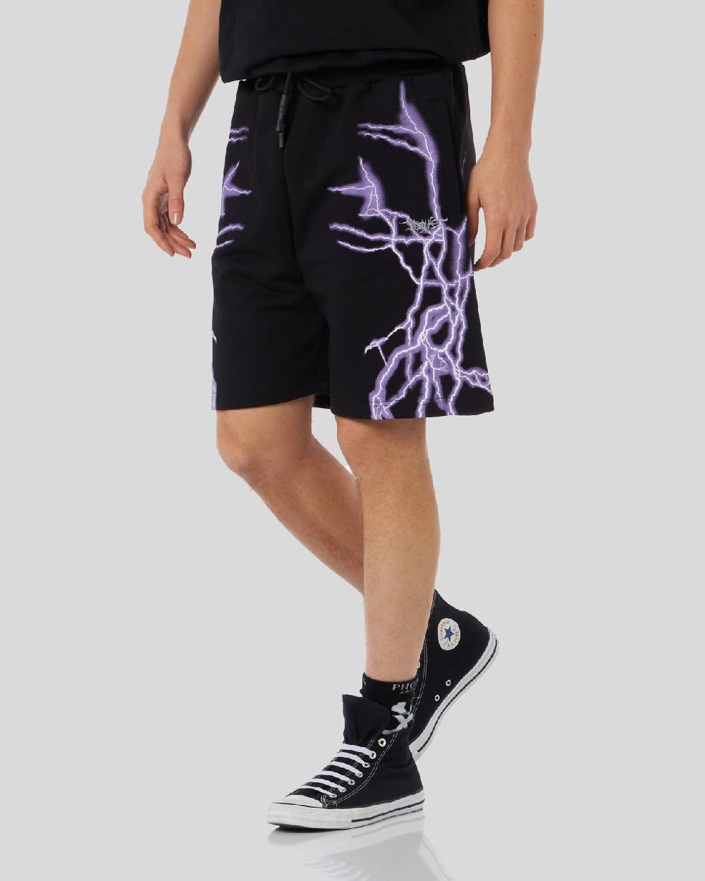 Phobia Archive PANTALONCINO NERO CON FULMINI LATERALI VIOLA