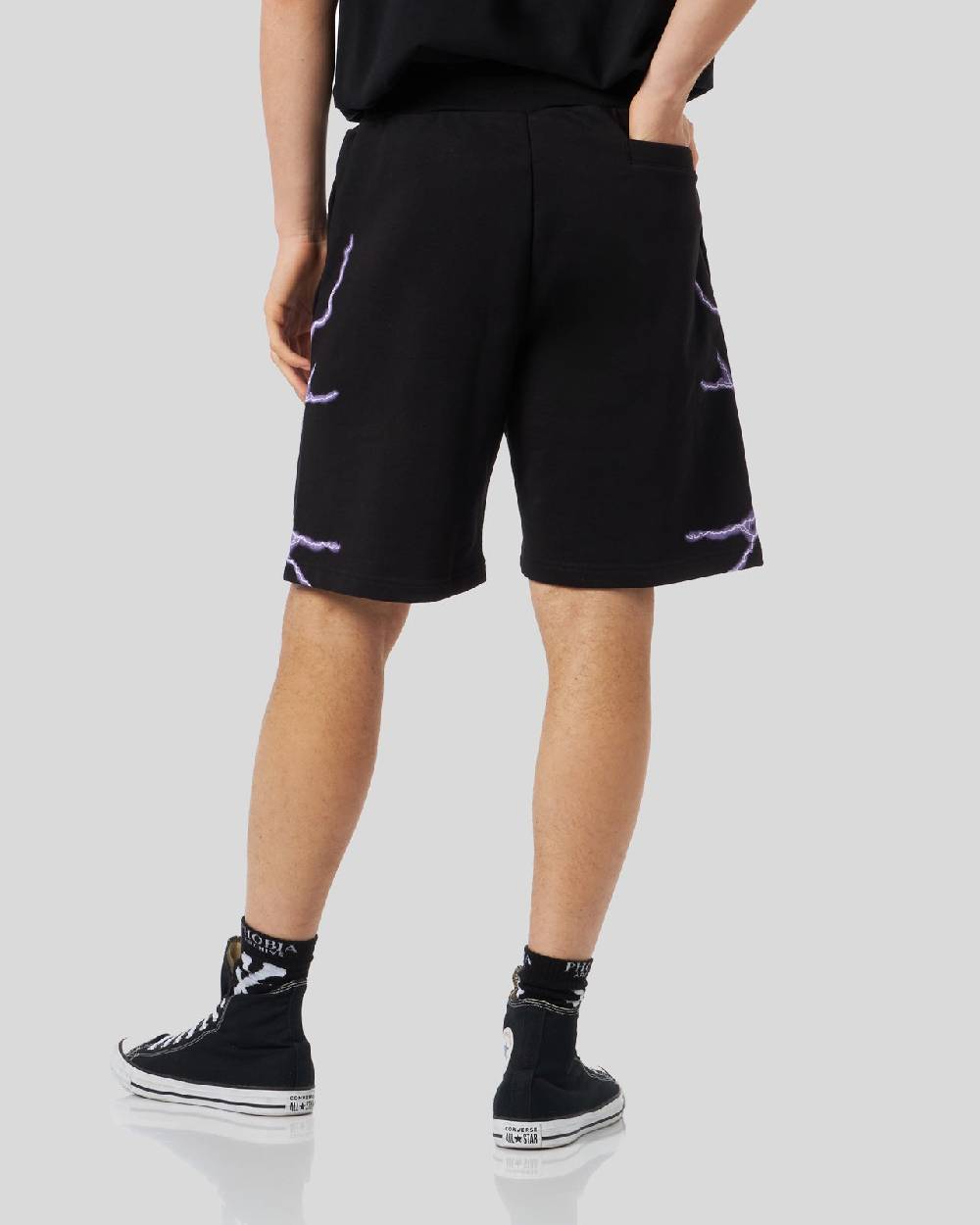 Phobia Archive PANTALONCINO NERO CON FULMINI LATERALI VIOLA