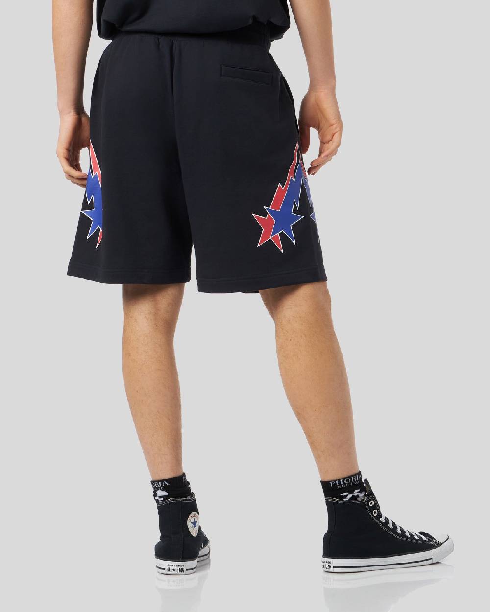 Phobia Archive PANTALONCINO NERO CON GRAFICA STARRY LIGHTNING ROSSA E BLU