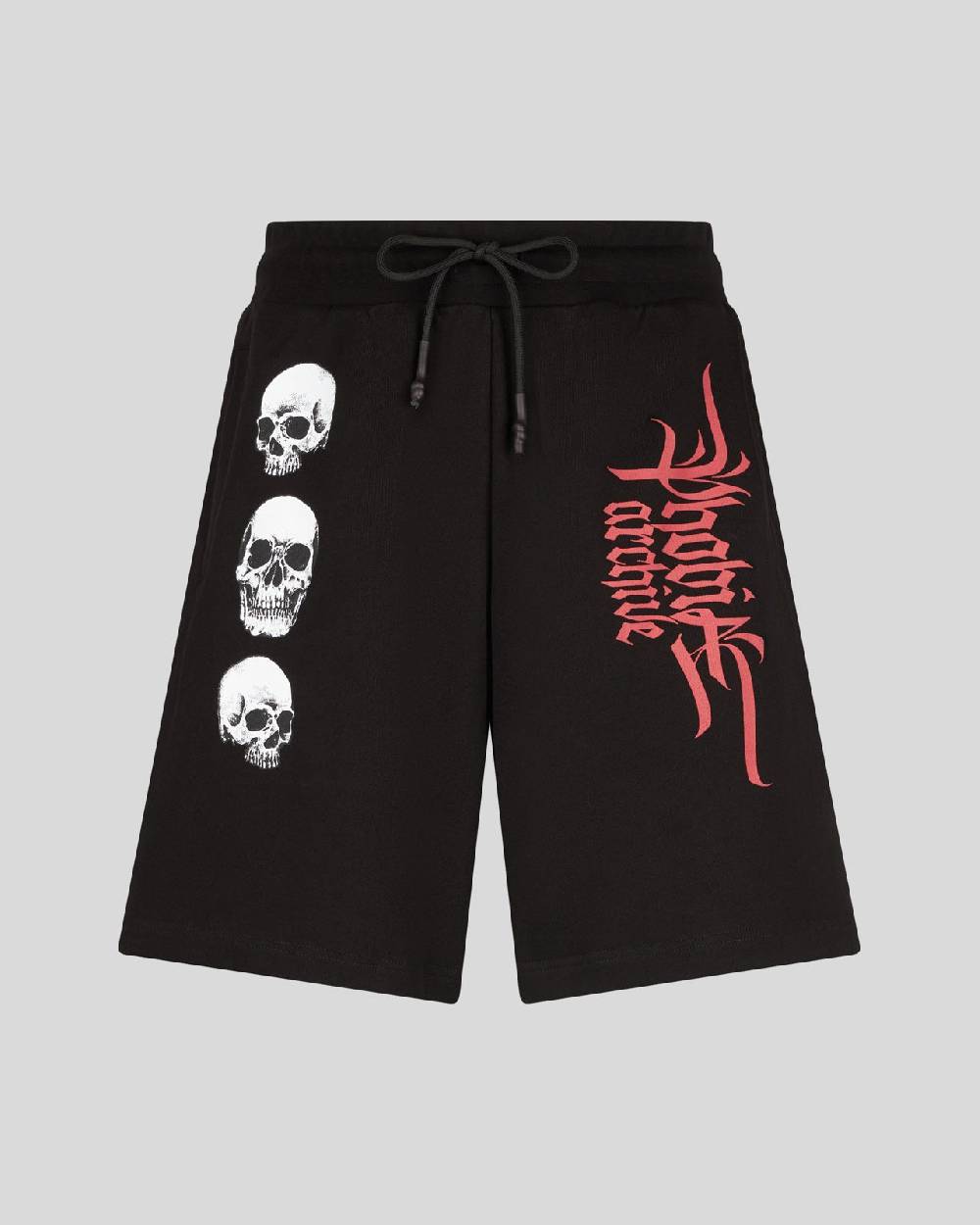 Phobia Archive PANTALONCINO NERO CON GRAFICA TRIPLE SKULL ROSSA