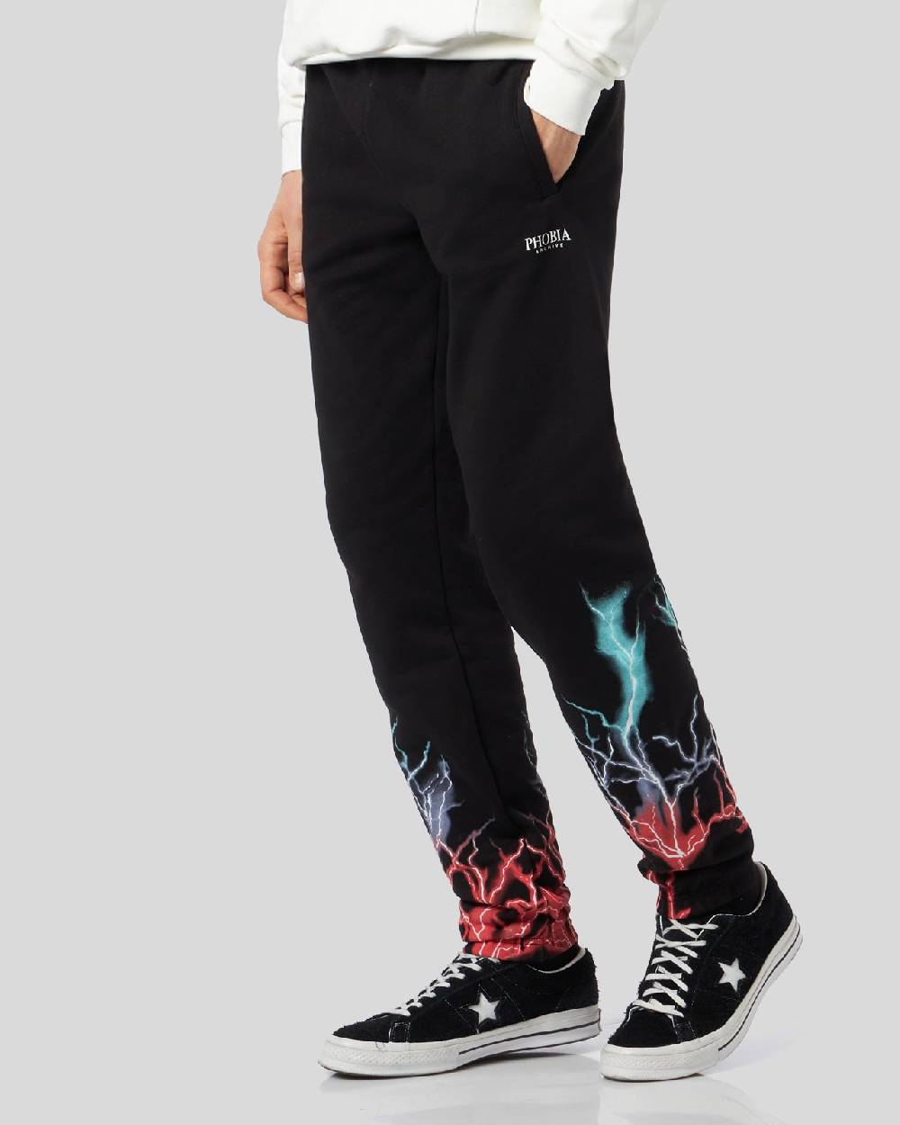 Phobia Archive PANTALONCINO NERO CON STAMPA FULMINE BI-COLORE ROSSO E BLU