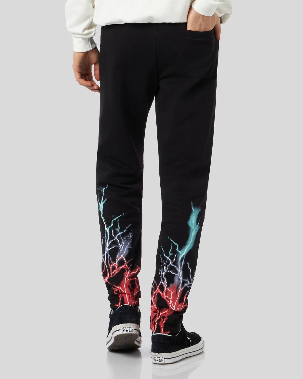 Phobia Archive PANTALONCINO NERO CON STAMPA FULMINE BI-COLORE ROSSO E BLU