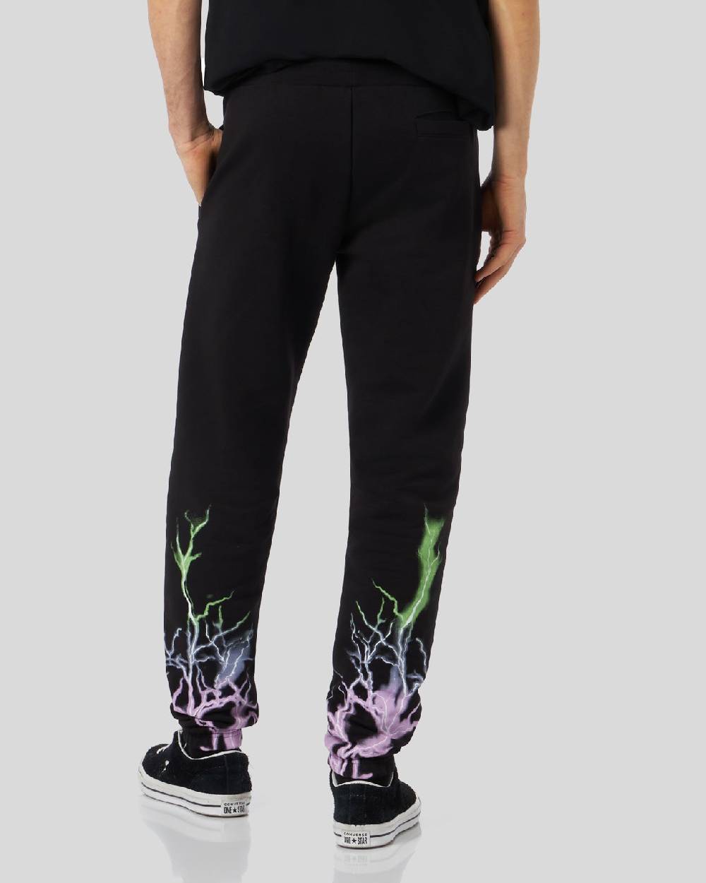 Phobia Archive PANTALONCINO NERO CON STAMPA FULMINE BICOLORE VIOLA E VERDE