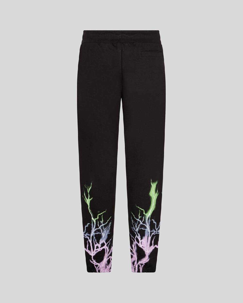 Phobia Archive PANTALONCINO NERO CON STAMPA FULMINE BICOLORE VIOLA E VERDE