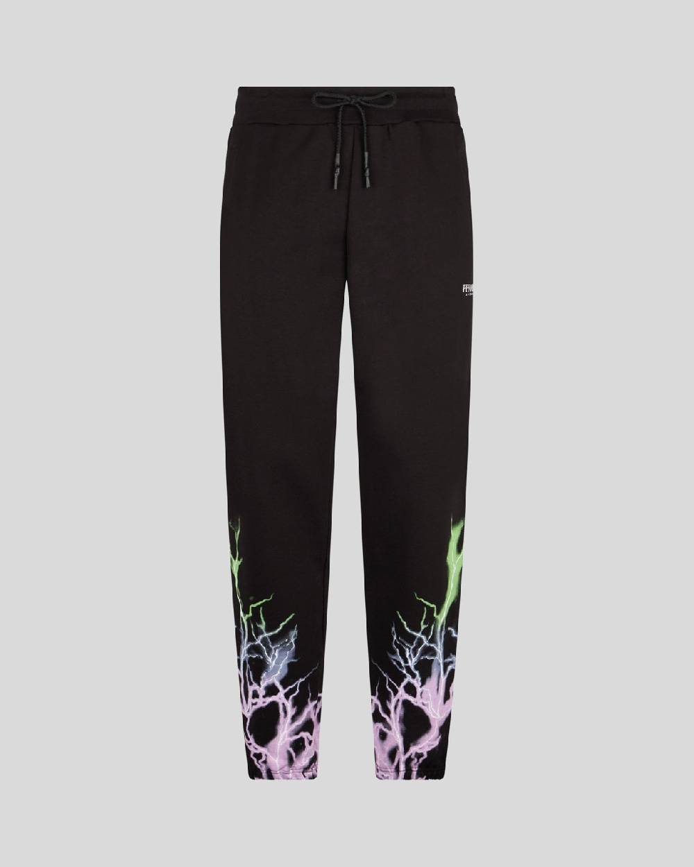 Phobia Archive PANTALONCINO NERO CON STAMPA FULMINE BICOLORE VIOLA E VERDE