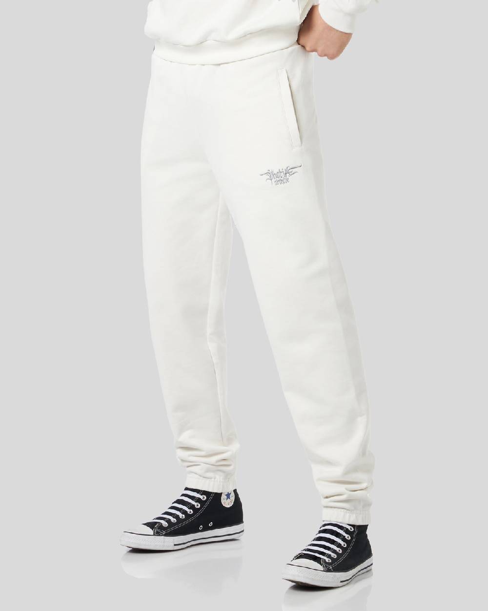 Phobia Archive PANTALONE BIANCO CON LOGO GOTICO RICAMATO