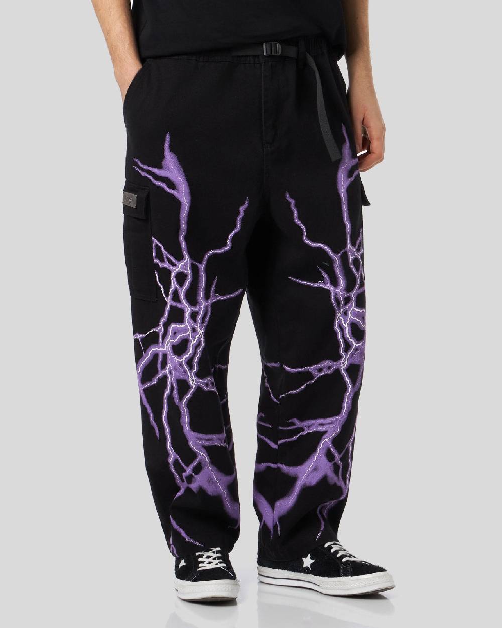 Phobia Archive PANTALONE CARGO NERO CON FULMINE LATERALE VIOLA