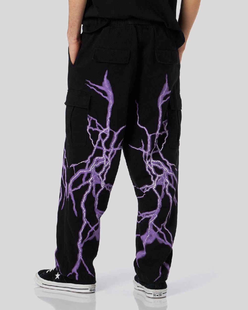 Phobia Archive PANTALONE CARGO NERO CON FULMINE LATERALE VIOLA