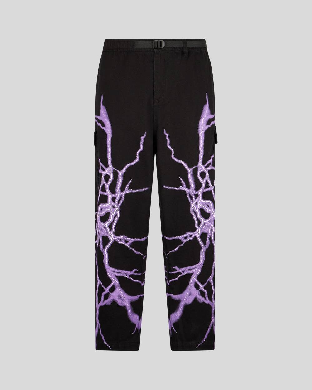Phobia Archive PANTALONE CARGO NERO CON FULMINE LATERALE VIOLA